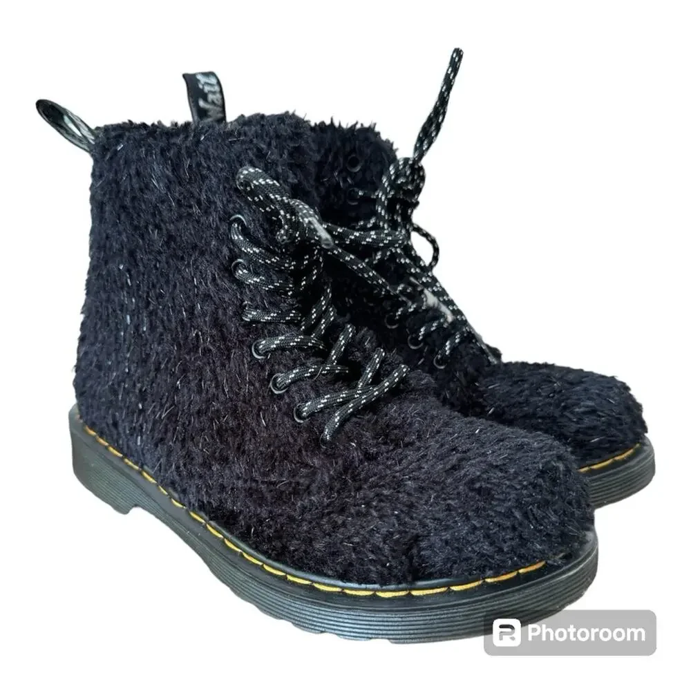 Dr. Marten’s Kids' 1460 Tinsel Faux Fur Combat Boot Black Size 1